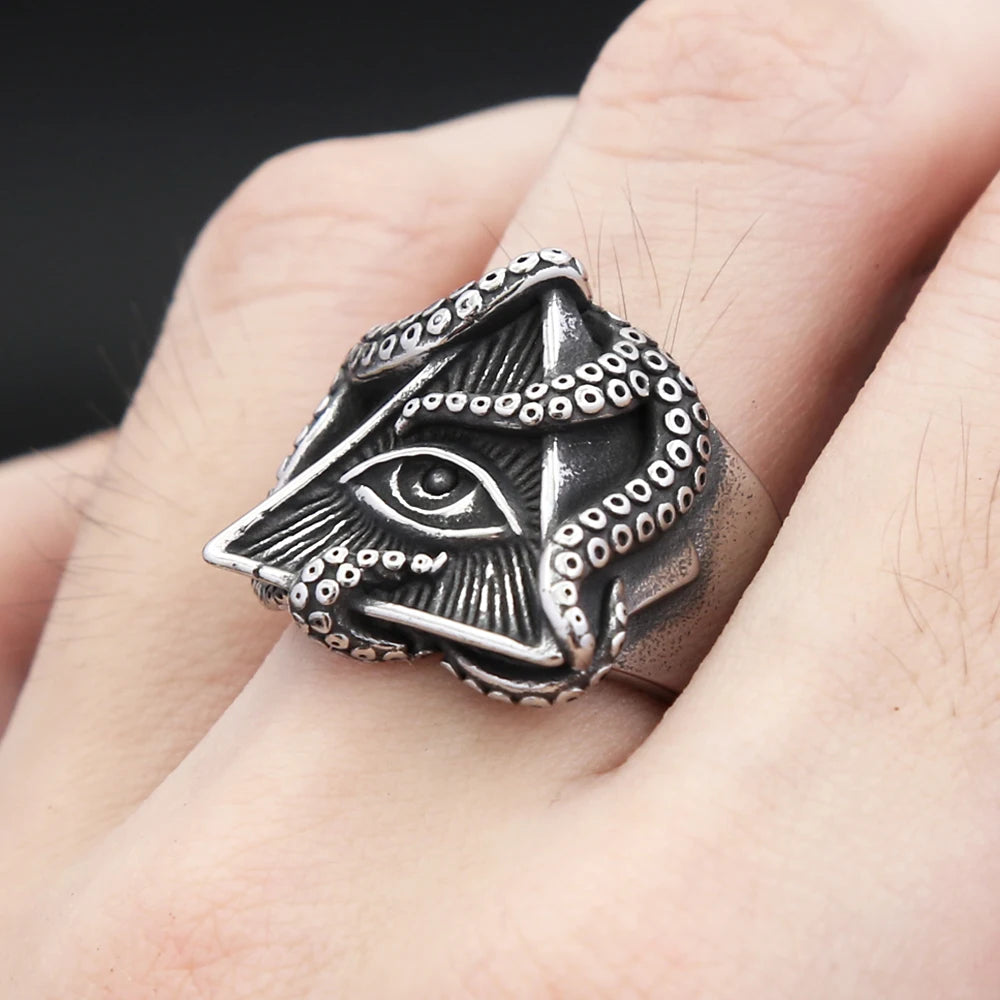 Masonic Octopus Eye Ring (316L)