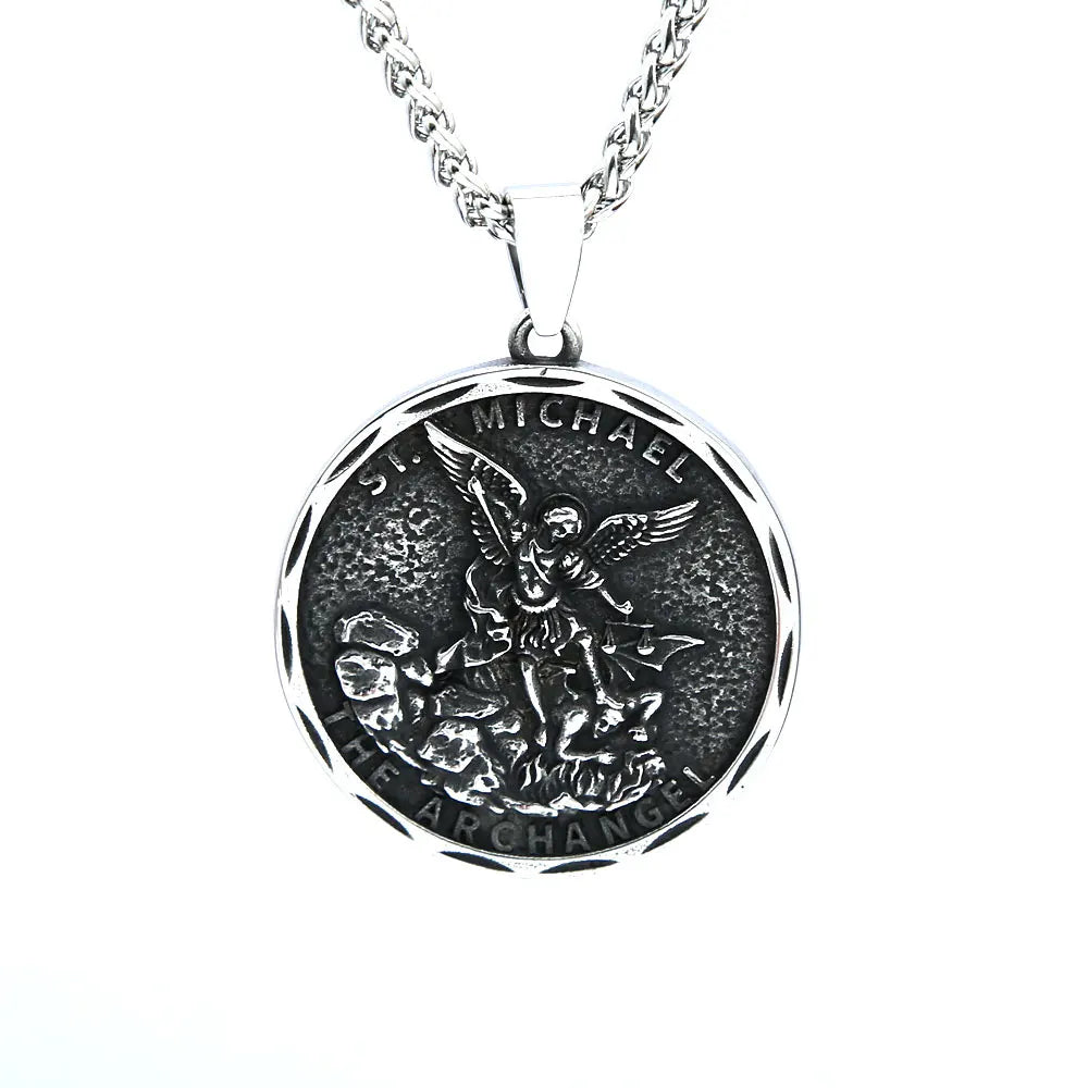 Collar con colgante de arcángel San Miguel Guardián de acero inoxidable vintage para hombre, joyería de moda, cadenas creativas, regalos al por mayor