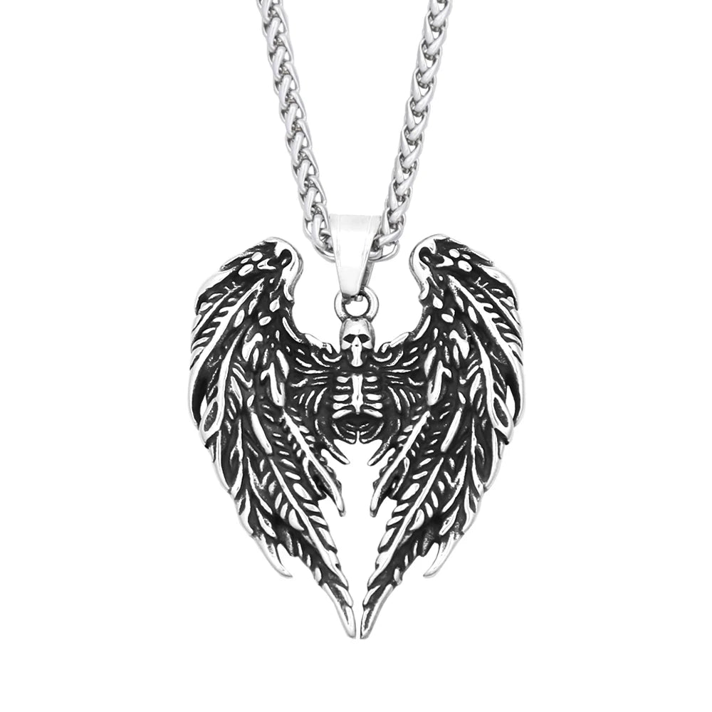 Gothic Skull Angel Wings Necklace (316L)