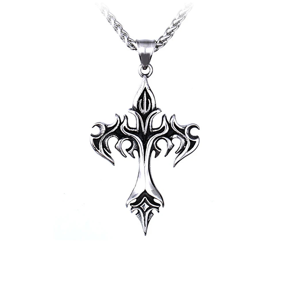 Gothic Flame Cross Pendant Necklace (316L)
