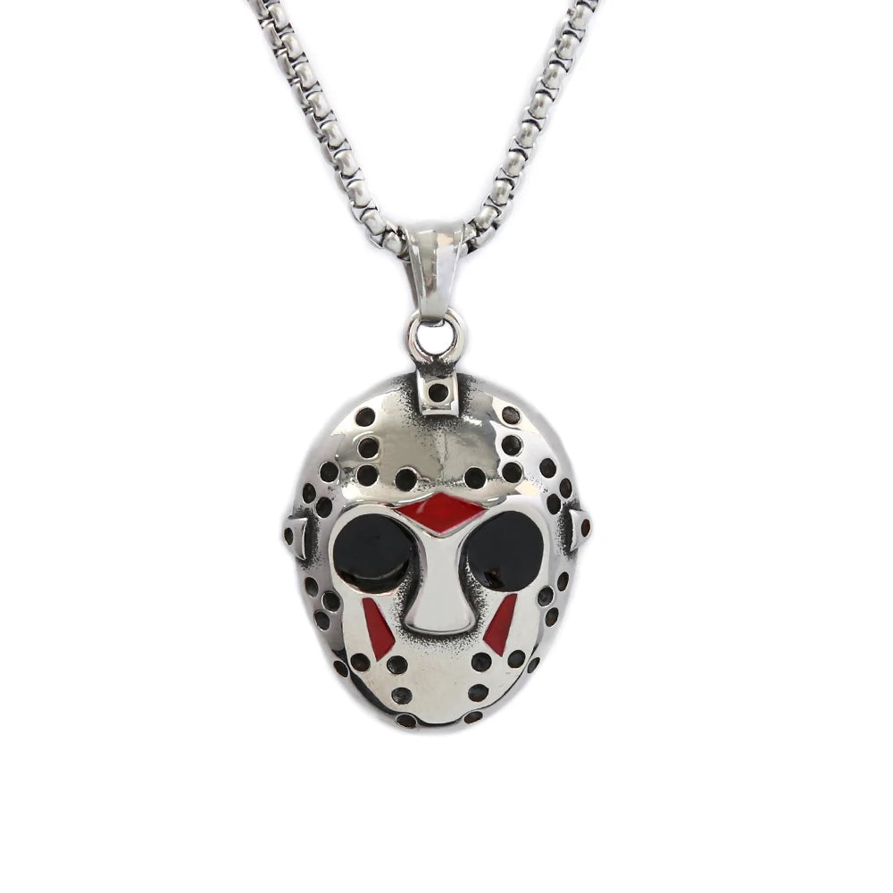 Colgante de máscara de Jason único y retro de moda para hombres, collar de máscara de acero inoxidable estilo punk hip hop, joyería de Halloween, regalo Dropshipping