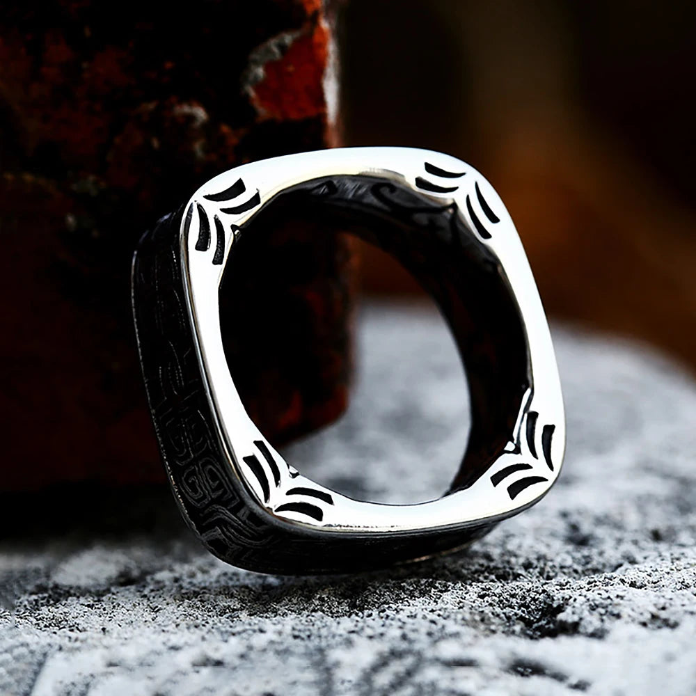 Viking Rune Floral Ring (316L)
