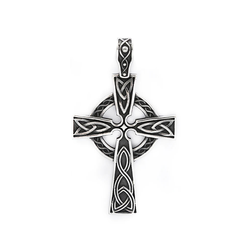 Colgante de nudo celta nórdico retro de moda para hombres y mujeres, collar de cruz de acero inoxidable 316L punk, amuleto de motociclista, joyería al por mayor