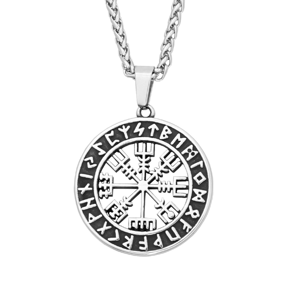 Collar con brújula nórdica vikinga, colgante de runa de acero inoxidable para hombres y mujeres, estilo hueco, amuleto de Odín, joyería, regalos, Dropshipping
