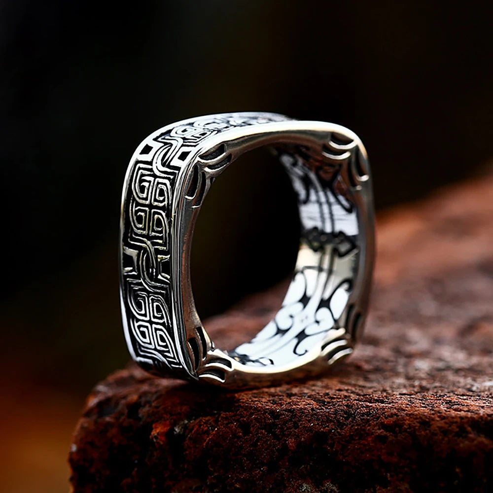 Viking Rune Floral Ring (316L)