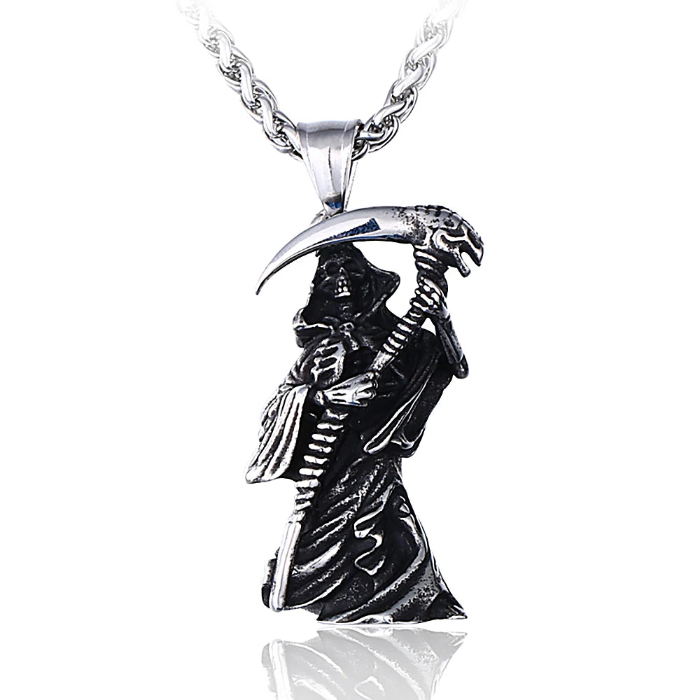 Grim Reaper Scythe Skull Pendant Necklace (316L)