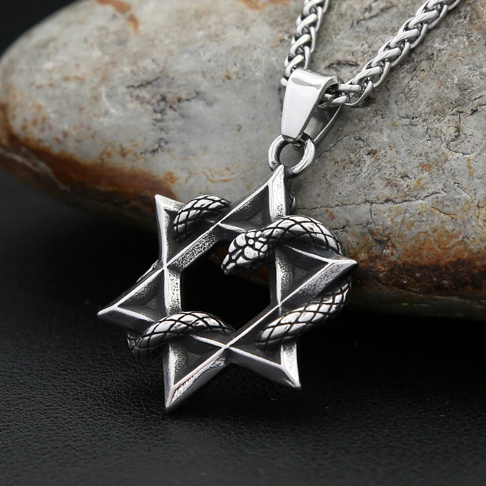 Star of David & Snake Pendant Necklace (316L)