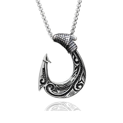 Collar nórdico vintage para hombre, de acero inoxidable, con diseño celta, colgante de anzuelo de pescado, accesorios de joyería nórdica punk hip hop