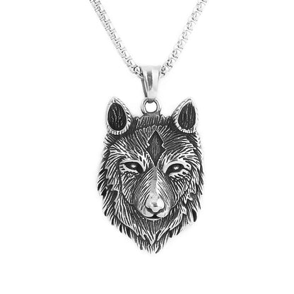 Viking Wolf Head Pendant Necklace (316L)