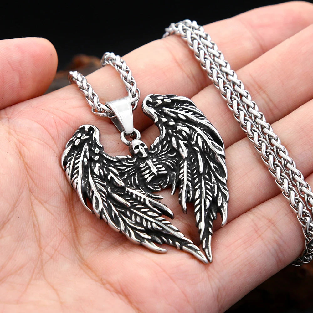 Gothic Skull Angel Wings Necklace (316L)