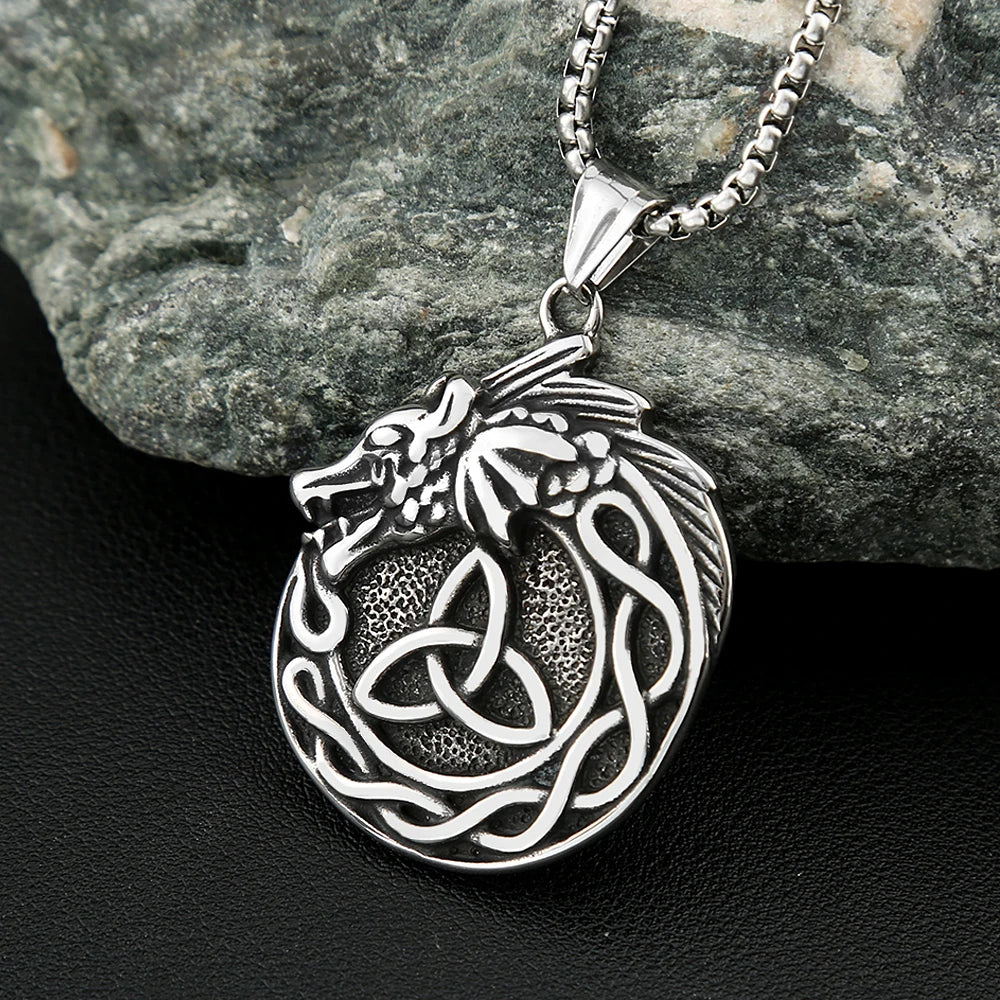 Viking Dragon Celtic Knot Necklace (316L)