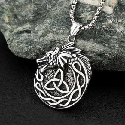 Viking Dragon Celtic Knot Necklace (316L)