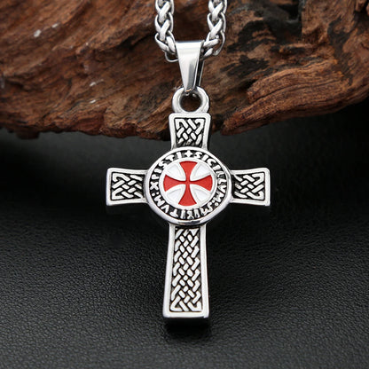 Templar Cross Shield Pendant Vintage Red Emblem (316L)