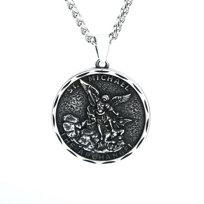 Collar con colgante de arcángel San Miguel Guardián de acero inoxidable vintage para hombre, joyería de moda, cadenas creativas, regalos al por mayor