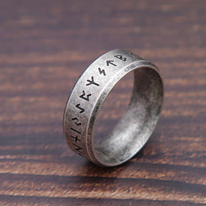 Anillo de runas vikingas retro de moda para hombres y mujeres, acero inoxidable 316L, anillos con letras de Odín, amuleto simple para parejas, joyería, regalos al por mayor