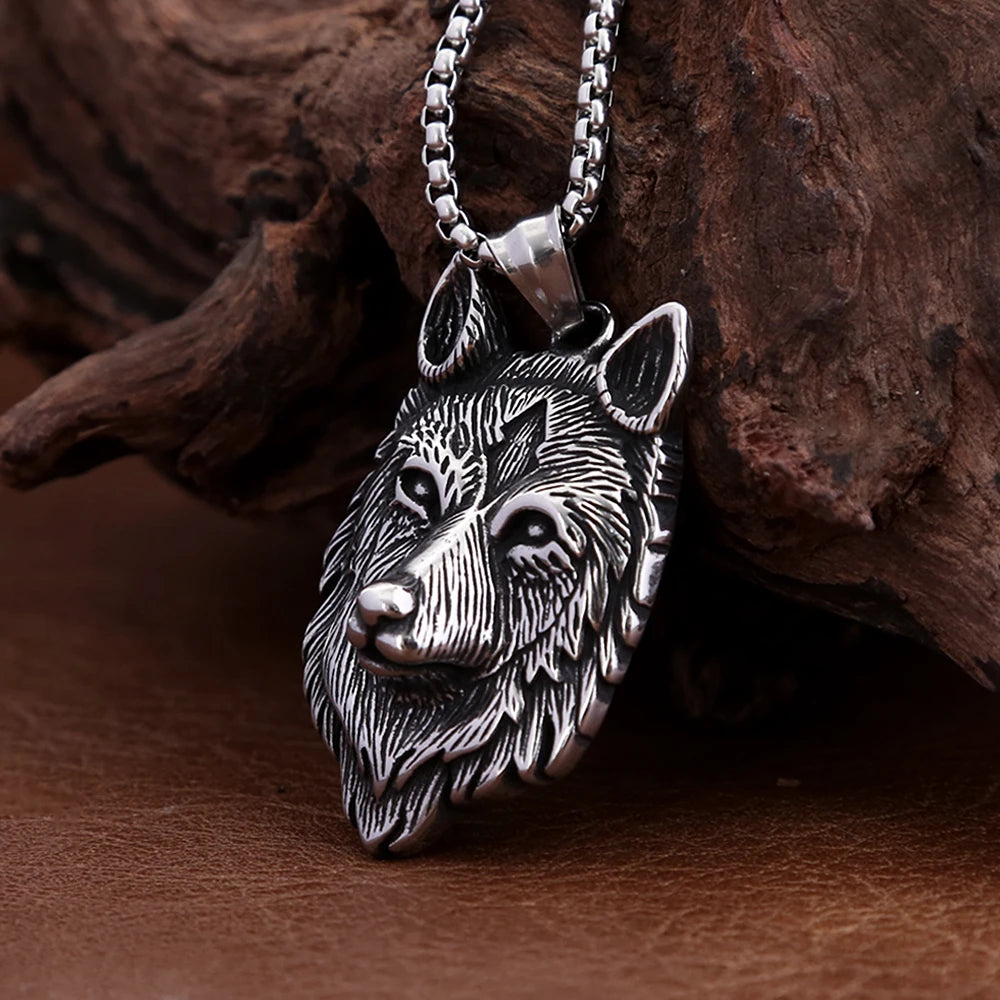 Viking Wolf Head Pendant Necklace (316L)