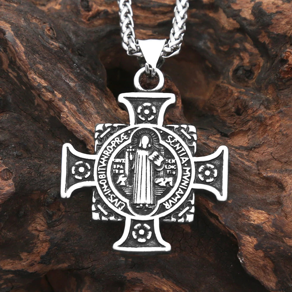 Vintage Saint Benedict Cross Pendant Necklace (316L)