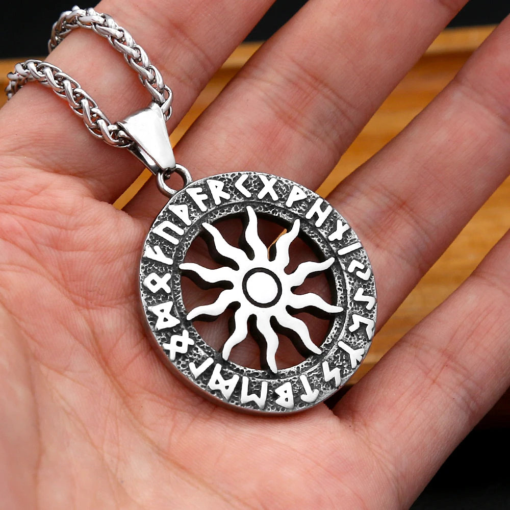 Apollo Sun God Viking Rune Pendant Necklace (316L)