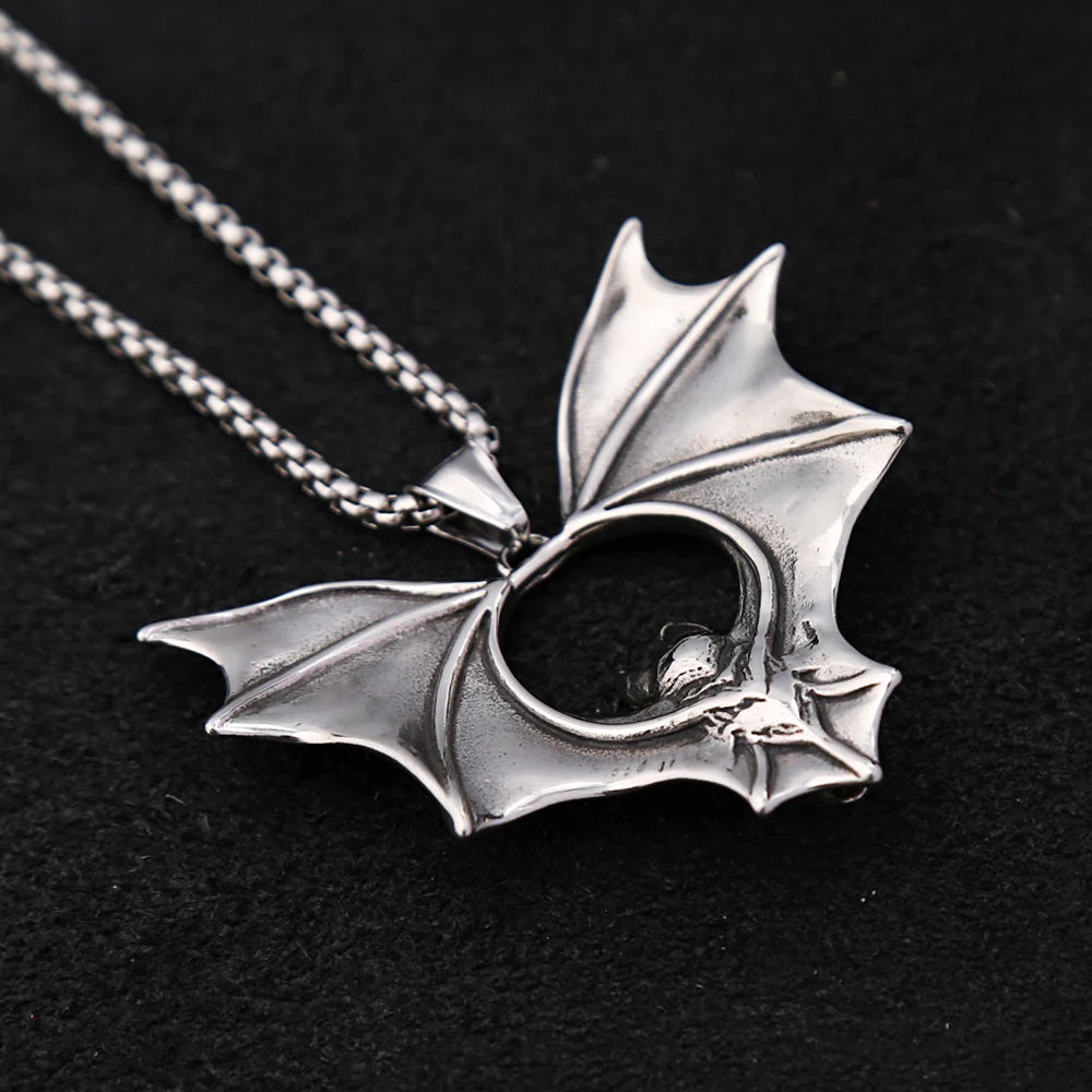 Collar con colgante de murciélago punk para hombre y niño, nuevo diseño, de acero inoxidable, estilo motero, amuleto de moda, joyería, envío directo