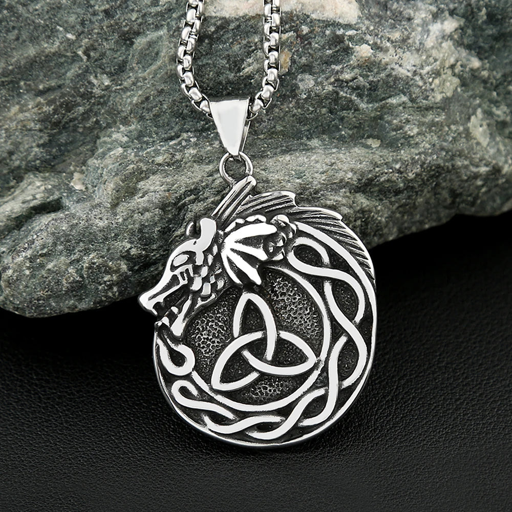 Viking Dragon Celtic Knot Necklace (316L)