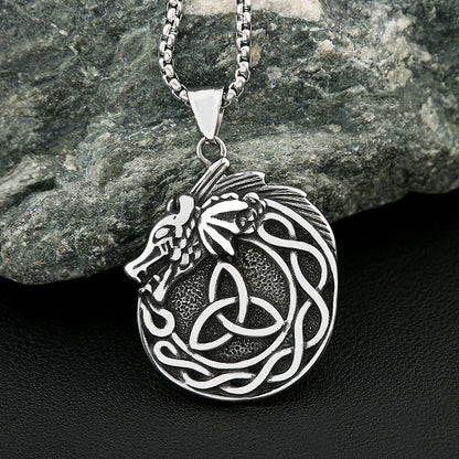 Viking Dragon Celtic Knot Necklace (316L)