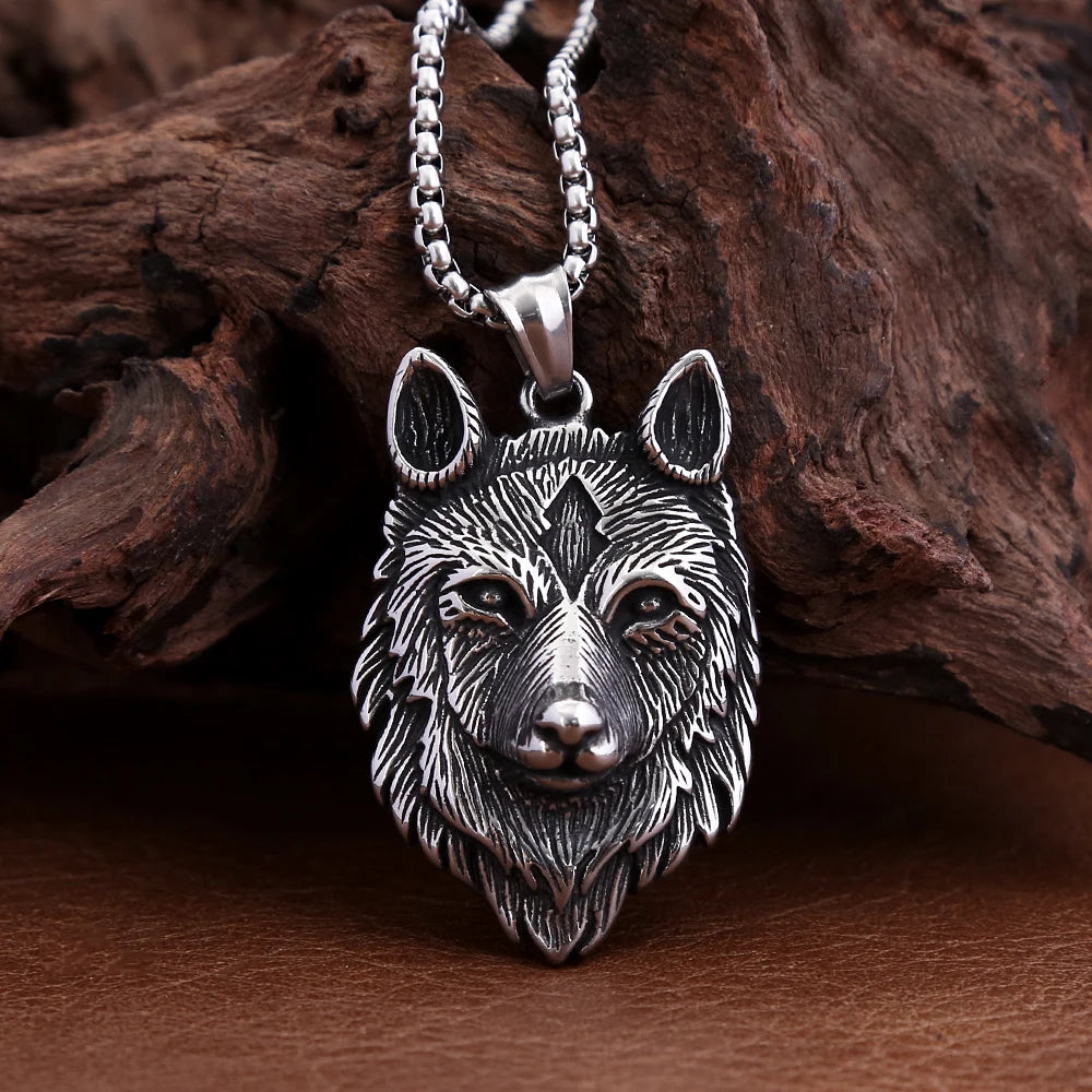 Viking Wolf Head Pendant Necklace (316L)