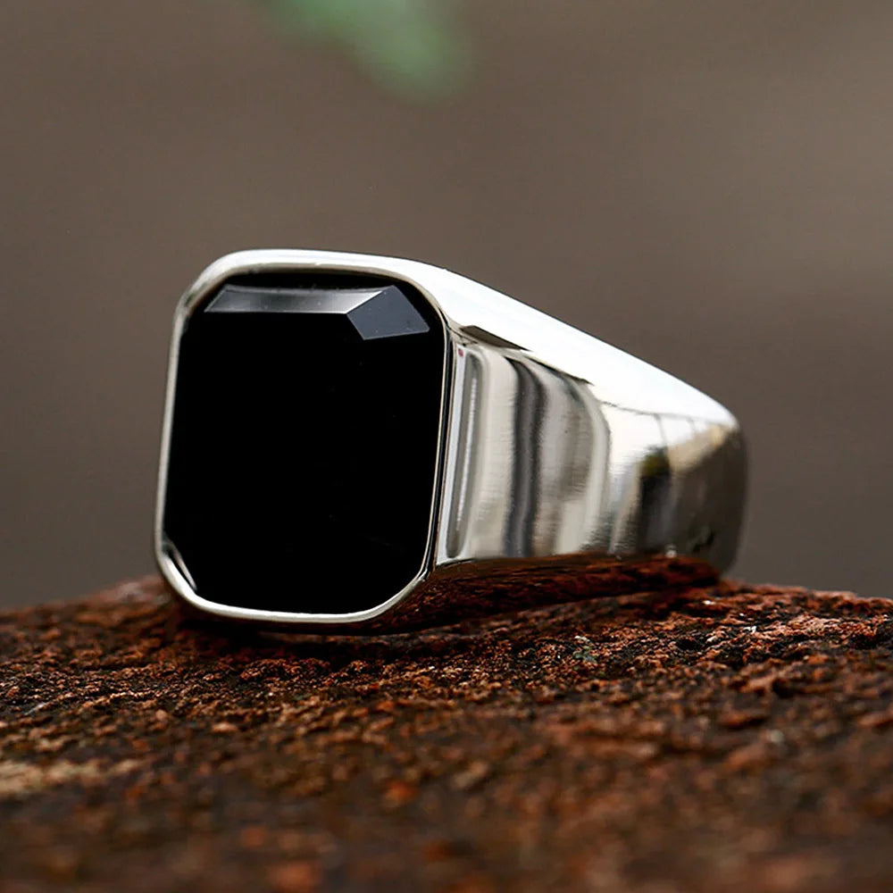 Black Stone Signet Ring (316L)
