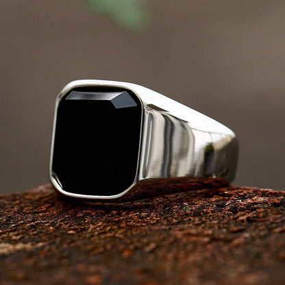 Black Stone Signet Ring (316L)
