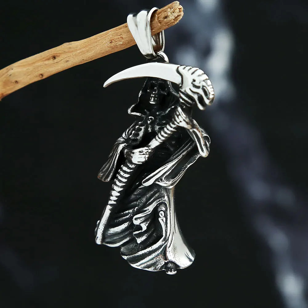 Grim Reaper Scythe Skull Pendant Necklace (316L)