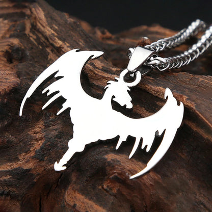 Collar con colgante de dragón volador vikingo vintage para hombre, acero inoxidable 316L, amuleto nórdico, joyería punk al por mayor