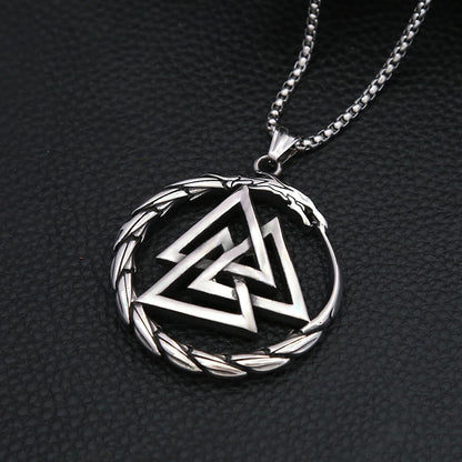 Modischer Vintage-Wikinger-Drachenanhänger im Punk-Stil aus 316L Edelstahl, Wikinger-Valknut-Halskette für Herren, Domineering Jewelry Großhandel