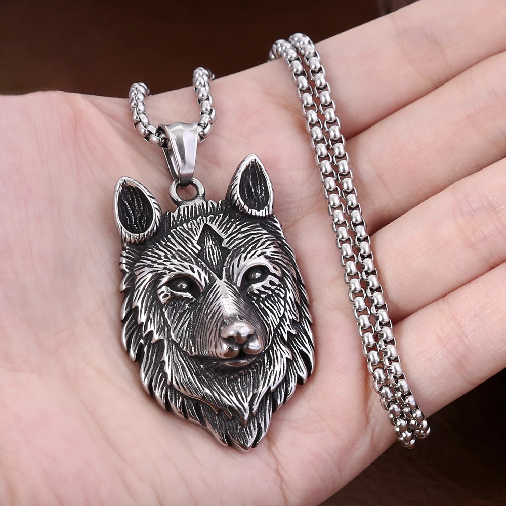 Viking Wolf Head Pendant Necklace (316L)