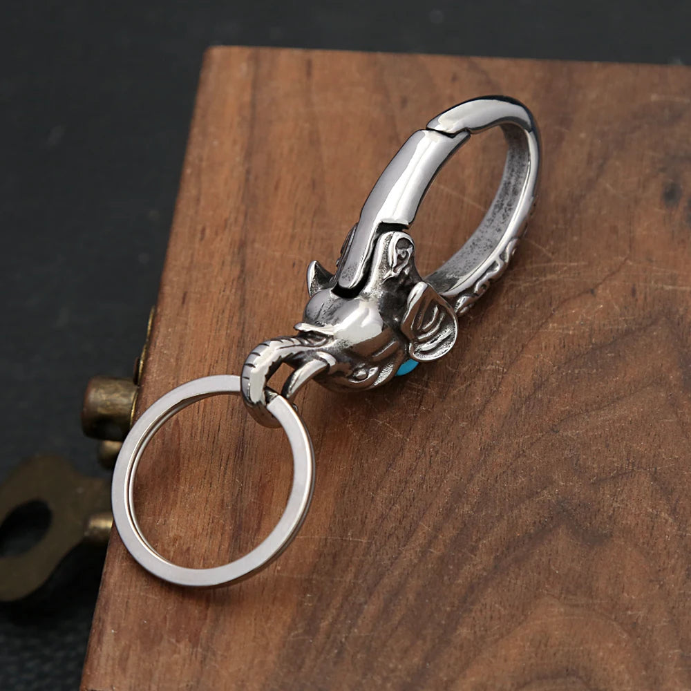 Vintage Punk Schlüsselanhänger aus 316L Edelstahl mit Elefantenmotiv für Damen und Herren – Modischer Biker-Tier-Schlüsselanhänger, Schmuckgeschenk-Accessoire