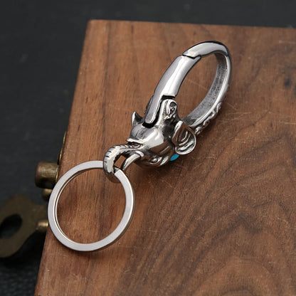 Vintage Punk Schlüsselanhänger aus 316L Edelstahl mit Elefantenmotiv für Damen und Herren – Modischer Biker-Tier-Schlüsselanhänger, Schmuckgeschenk-Accessoire