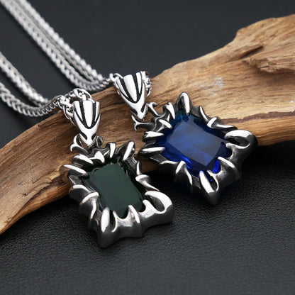 Collar con colgante de piedra de color rojo, negro, azul y verde vintage para hombre y mujer, de acero inoxidable, estilo punk, joyería para parejas, envío directo