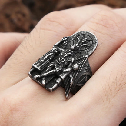 Vintage Gothic Lucifer Satanic Siegelringe für Herren, modischer Punk-Edelstahl-Anubis-Ring, heidnischer Schmuck, Geschenkidee, Dropshipping