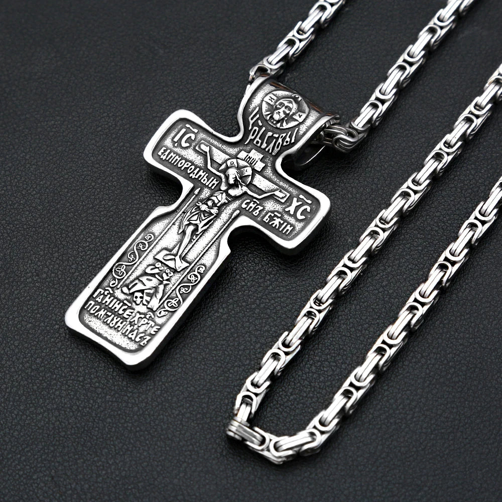 Vintage Jesus-Kreuz-Anhänger-Halsketten für Herren, Edelstahl 316L, religiöse Halskette, modisches Amulett, Punk-Schmuck, Geschenkidee