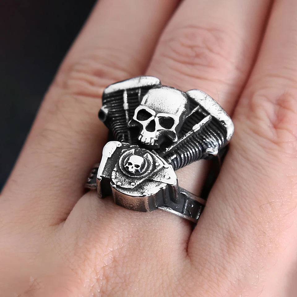 Steampunk Engine Skull Ring (316L)