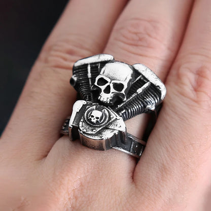 Steampunk Engine Skull Ring (316L)