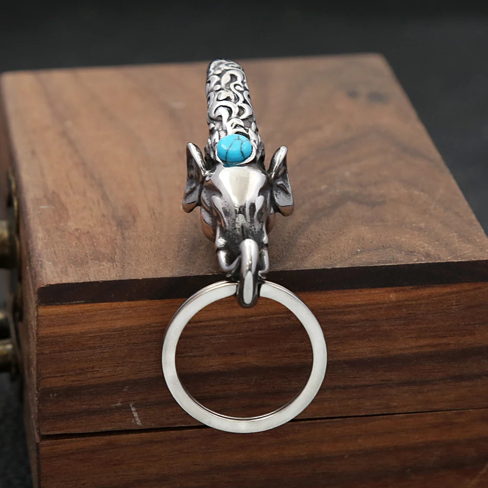 Vintage Punk Schlüsselanhänger aus 316L Edelstahl mit Elefantenmotiv für Damen und Herren – Modischer Biker-Tier-Schlüsselanhänger, Schmuckgeschenk-Accessoire