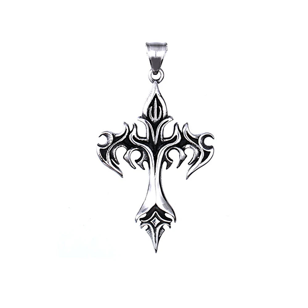 Gothic Flame Cross Pendant Necklace (316L)