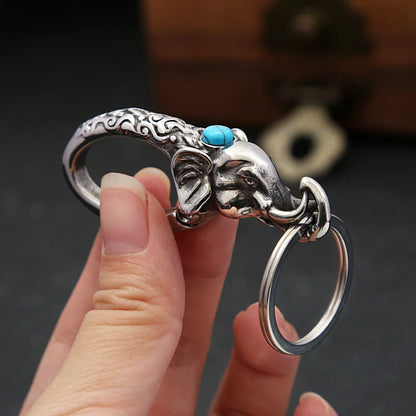 Vintage Punk Schlüsselanhänger aus 316L Edelstahl mit Elefantenmotiv für Damen und Herren – Modischer Biker-Tier-Schlüsselanhänger, Schmuckgeschenk-Accessoire