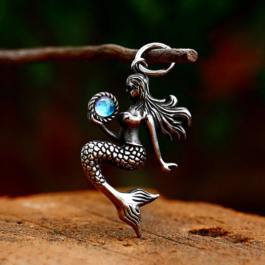 Mermaid Pendant Necklace with Blue Accent (316L)