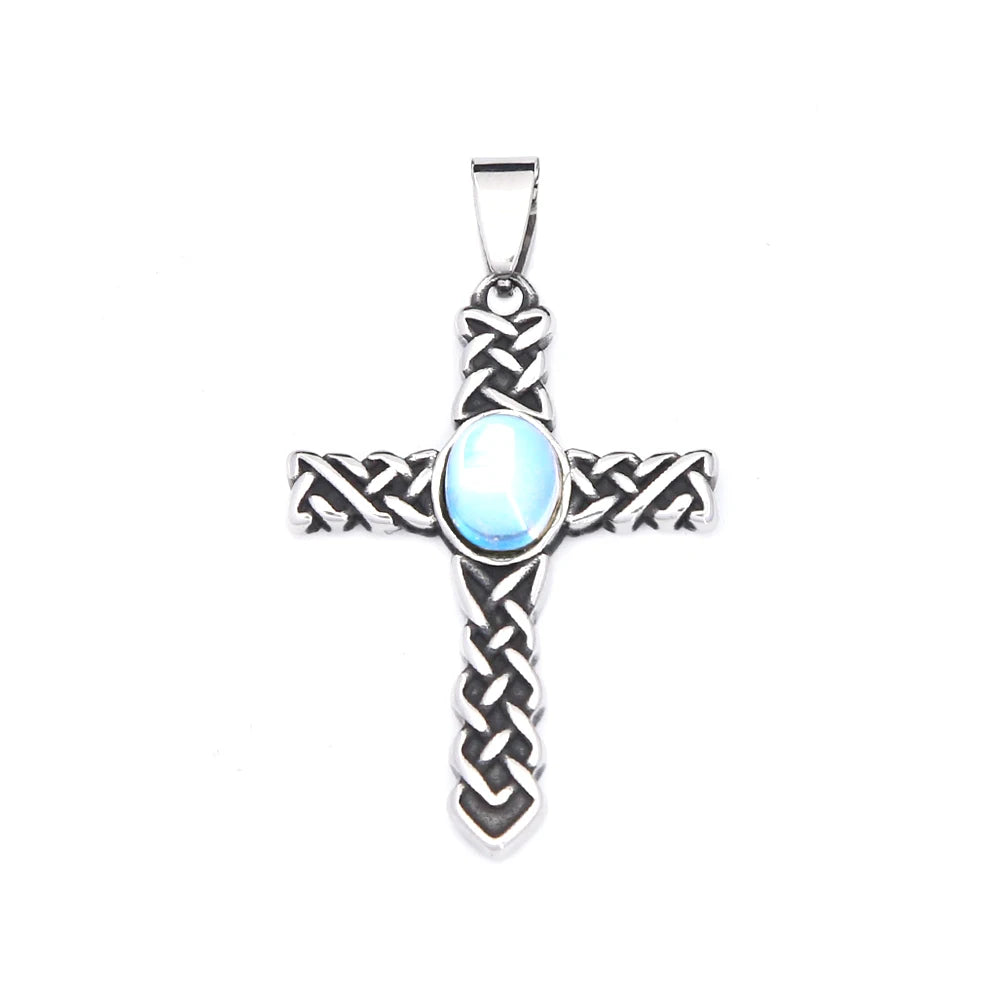 Knot Cross Pendant (316L) – Blue Stone