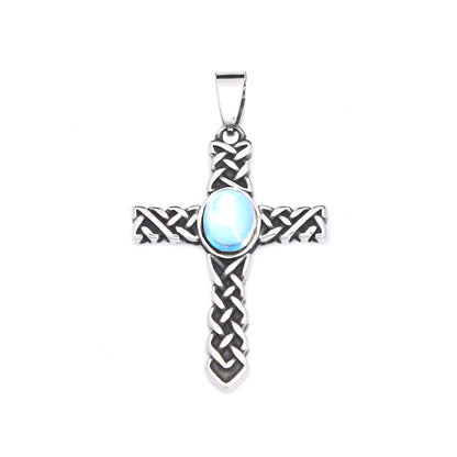 Knot Cross Pendant (316L) – Blue Stone