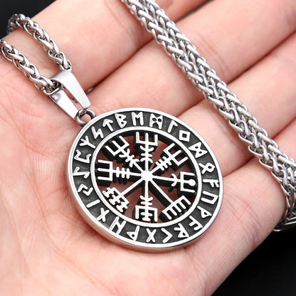Collar con brújula nórdica vikinga, colgante de runa de acero inoxidable para hombres y mujeres, estilo hueco, amuleto de Odín, joyería, regalos, Dropshipping
