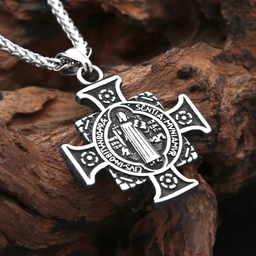 Vintage Saint Benedict Cross Pendant Necklace (316L)