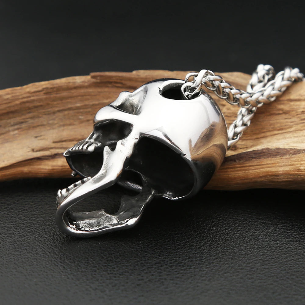 Gothic Polished Skull Pendant Necklace (316L)