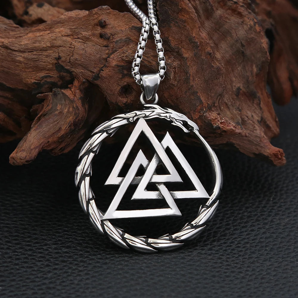 Modischer Vintage-Wikinger-Drachenanhänger im Punk-Stil aus 316L Edelstahl, Wikinger-Valknut-Halskette für Herren, Domineering Jewelry Großhandel