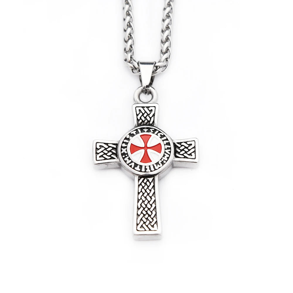 Templar Cross Shield Pendant Vintage Red Emblem (316L)